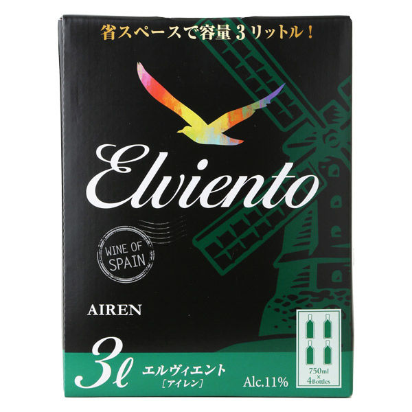 【送料無料】エルヴィエント アイレン 3000ｍl 3L 8本［白/辛口/スペイン]【本州(一部地域を除く)は送料無料】BIB 箱ワイン BOXワイン バックインボッ
