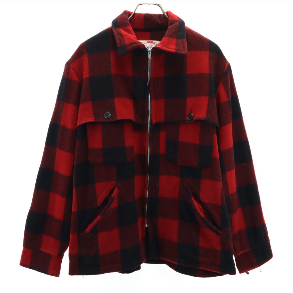 70s ヴィンテージ チェック 長袖 ジップジャケット レッド系 メンズ
