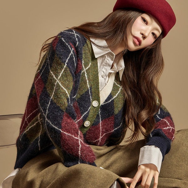 J2939 アーガイル パターン カーディガン