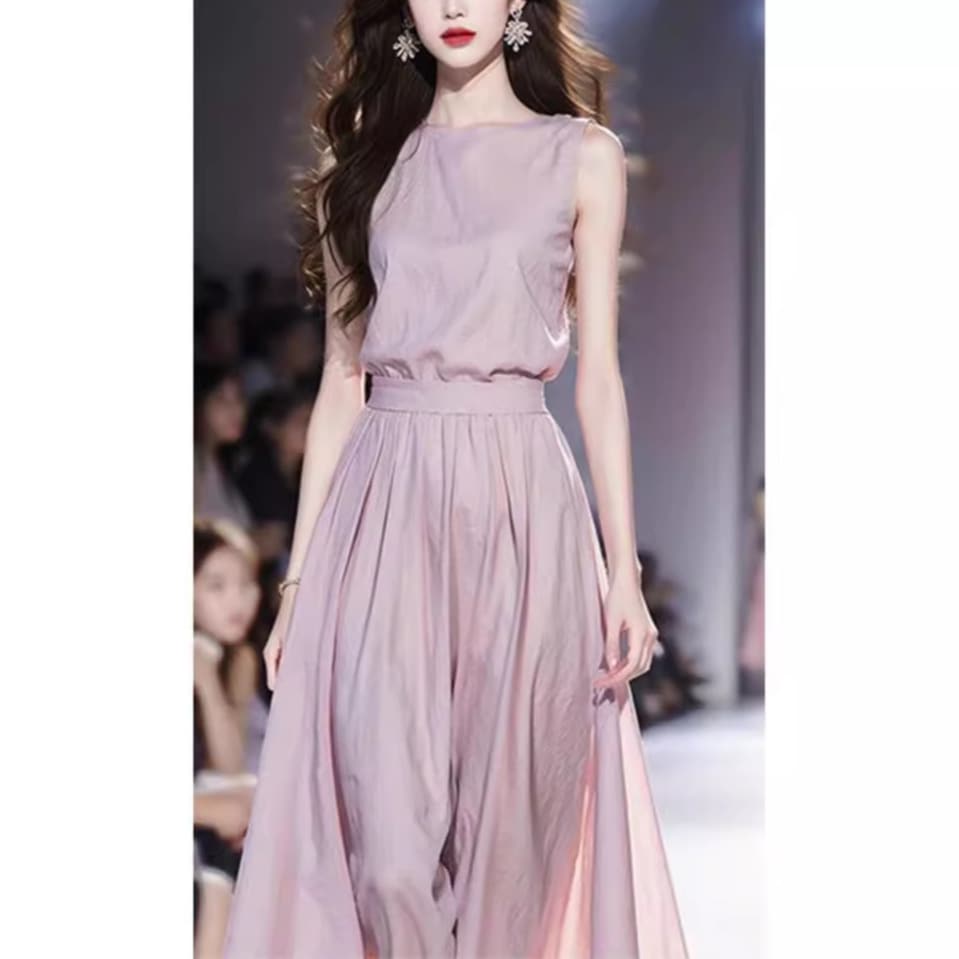 2025ニューライト高級ハイエンドウエストぴったりの長いスカートフレンチ美しいユニークな紫色の青い袖のドレス