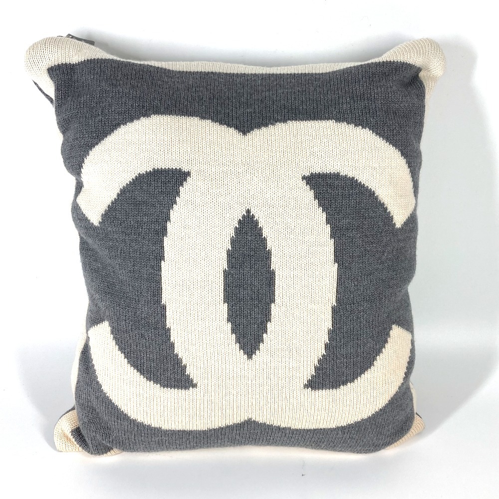 クッション ダブル フェイス CC ココマーク ピロー 枕 インテリア ニット バイカラー ウール/カシミヤ ホワイトxグレー