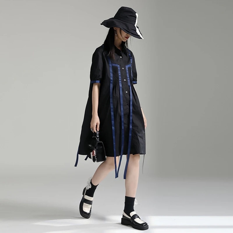 シャツワンピース夏小衆デザイン着痩せ効果ロングワンピース愛されドッキングワンピース 6,544円