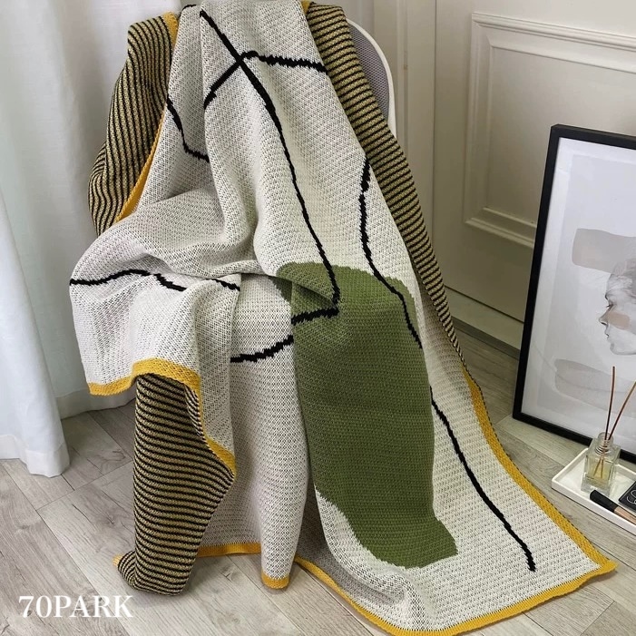 ニュアンス ウエーブ デザイン ニット ブランケット 120×160 膝掛け 毛布 冷房対策 ひざ掛け おしゃれ 韓国インテリア ベッドリネン 韓国雑貨 韓国っぽ インテリア雑貨 70PARK
