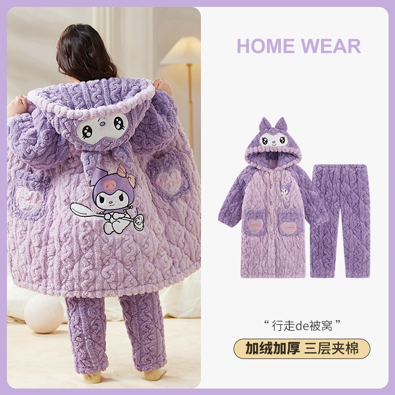 女の子パジャマ冬クロミフランネル子供用コーラルフリース三層厚みのあるパッド入り子供用暖かいホーム服セット