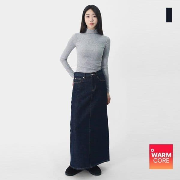 女性ストレート起毛デニムマキシロングスカートSPP065