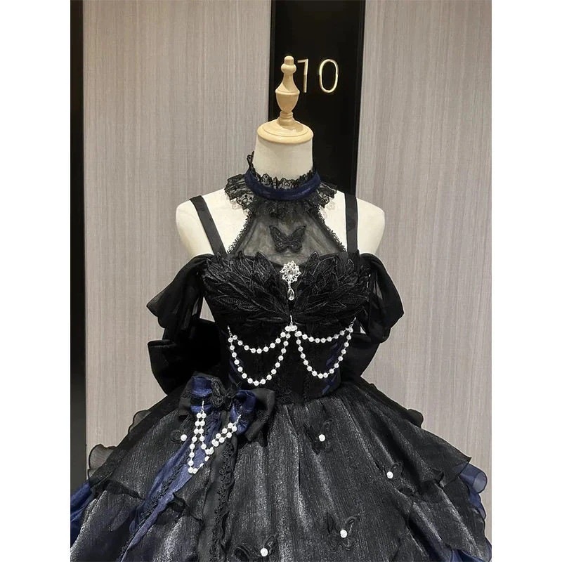 ブラックアンドブループリンセススタイルの小さなドレスロリータスカート薄いフラッシュロリータアダルトギフトふくらんでいるスカート女性