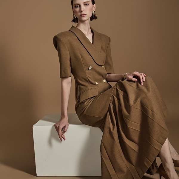 D9512 ショールカラー ワンピース