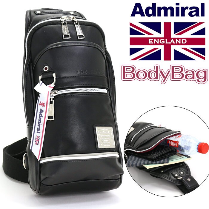 ボディバッグ admiral アドミラル PUレザー ボディーバッグ ワンショルダー 送料無料 バッグ ボディ ワンショルダーバッグ 縦型 紺 白 旅行 ADGT-01