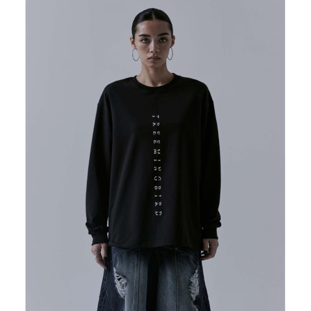 TREEMINGBIRD Incision Lettering Overfit Long Sleeves Bl