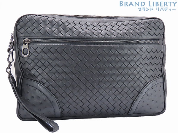 美品ボッテガヴェネタイントレチャートオーストリッチドキュメントケースクラッチバッグセカンドバッグハンドバッグ