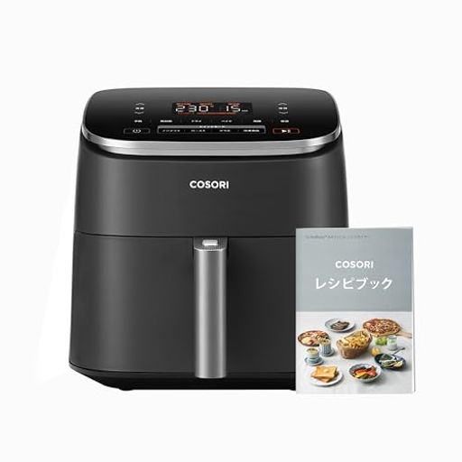 COSORI コソリ ノンフライヤー 6L大容量 家庭用 エアフライヤー DCモーター 高速 最高温230C タイマー air fryer 発酵 揚げ物 ポテト 専用レシピ付き ブラック CAF-DC