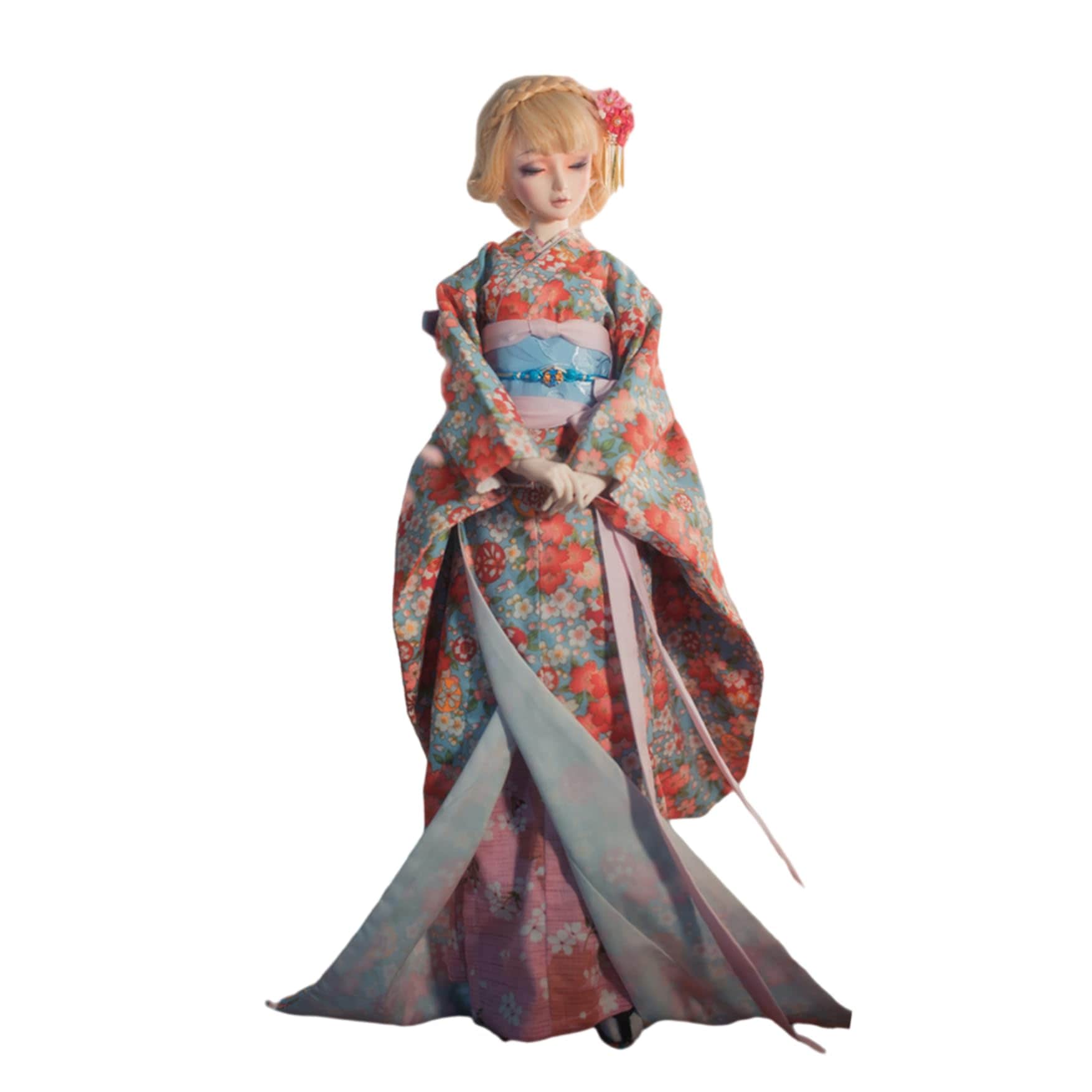 蘭亭集夢 1/3 1/4 スケール BJD 球体関節人形 服 振袖 浴衣 桜の悠 女の子 着物 晴れ着 8点セット 着物 和柄 花柄 可愛い ドール 人形服 着せ替え 服 仮装 服セット (1/3 ス