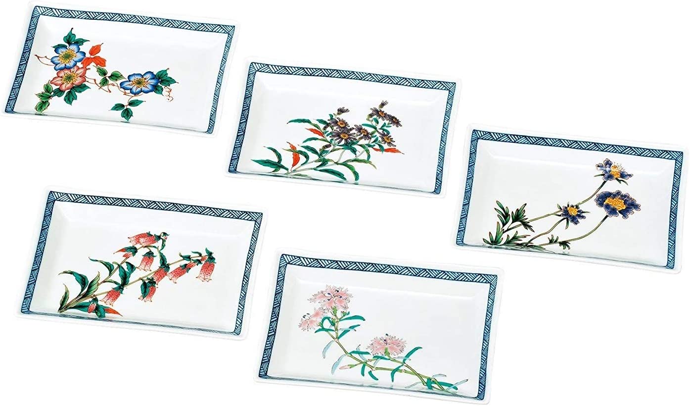 九谷焼　7号皿揃　絵変わり草花　皿セット　AP6-0119