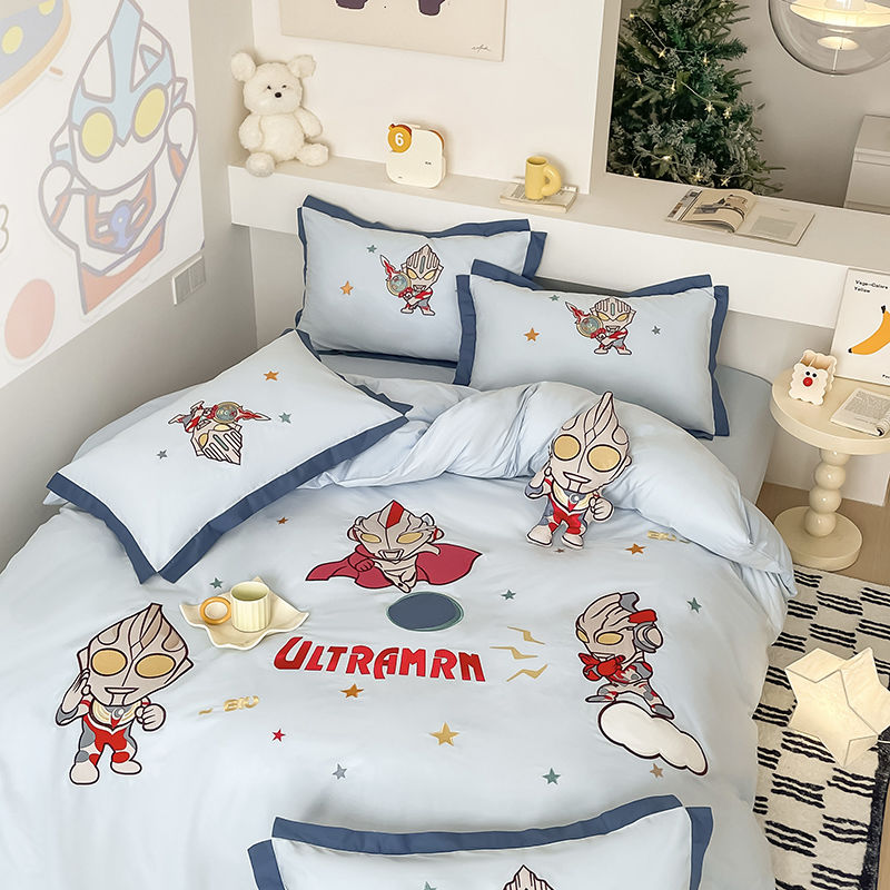 【3日出荷】漫画綿ウルトラマンシーツ4点セット男の子綿子供100綿刺繍1.2メートルベッド3点セット