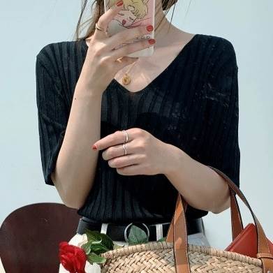 リブトップス トップス カットソー 半袖 Vネック スリム リブ 大人可愛い きれいめ シンプル カジュアル 上品 大人女子 ラフ モード系 セクシー エレガント 無地 春 誕生日 20代 30代 5,387円