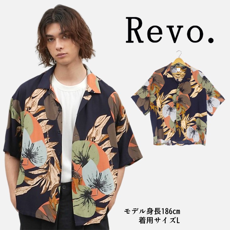 Revo. レヴォ メンズ 半袖 柄シャツ ボタニカルパターン レトロ レーヨン 柄シャツ 派手 古着 カジュアル トップス 羽織り トレンド ヴィンテージ TH-3601