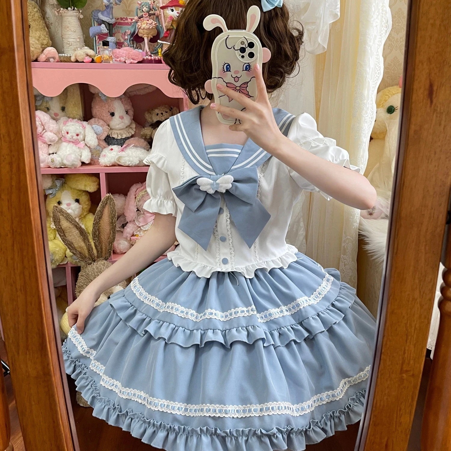 【3日で出荷】【リトルマリン】ロリータ洋装ネイビーネック 半袖OP ワンピース