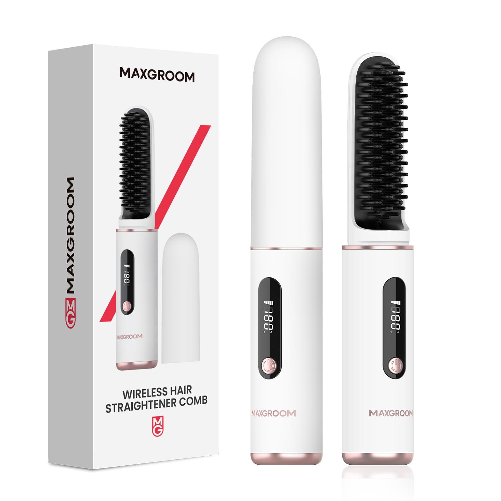 MAXGROOM ヒートブラシ コードレス MCH恒温加熱 3Dコームティース LED 4段階温度調整 LED 多重保護 スマート温度制御 日本語取扱説明書