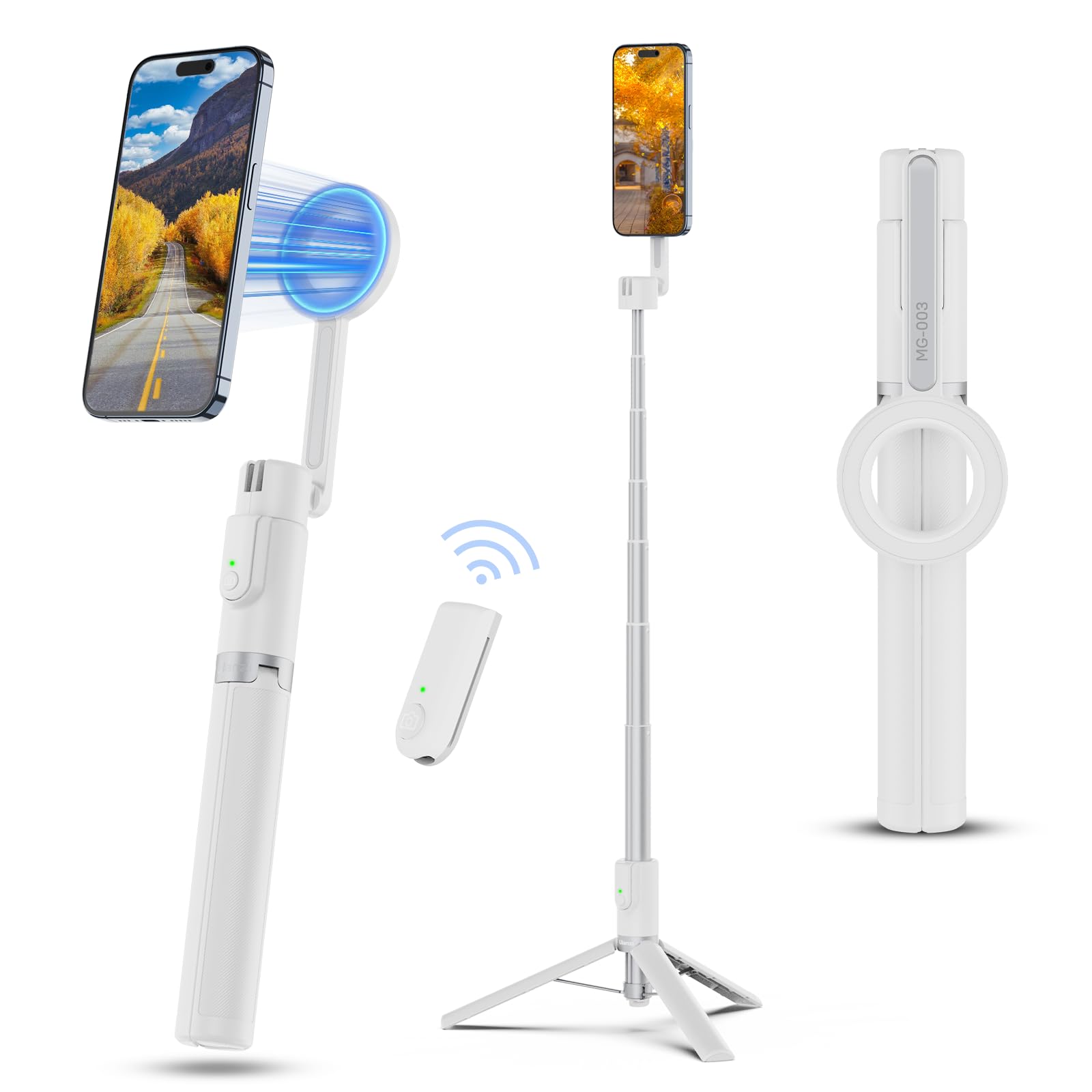 Ulanzi MagSafe用 自撮り棒 スマホ三脚 スマホホルダー 磁気マグネット式 セルカ棒 軽量 折りたたみ式 コンパクト 7段階伸縮 角度調整可能 Bluetoothリモコン付 片手 アルミ製