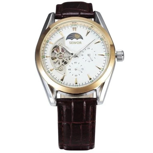 【急速出荷 】 最安値挑戦 腕時計 メンズ ブランド ホワイト ゴールド おしゃれ SEWOR 自動巻き腕時計 4,946円
