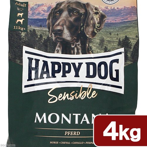 ドッグフード　ＨＡＰＰＹ　ＤＯＧ　センシブル　モンタナ（馬肉）　４ｋｇ　正規品　成犬ー高齢犬用　グルテン・グレインフリー　ＣＲＣ45―03―62―00―00