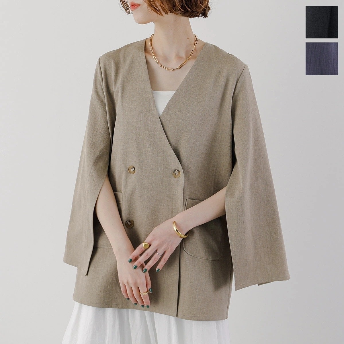 MONiLE モニーレ ジャケット 002751 レディース ダブルブレスト スリット ノーカラー 長袖 カラー3色 【ts】