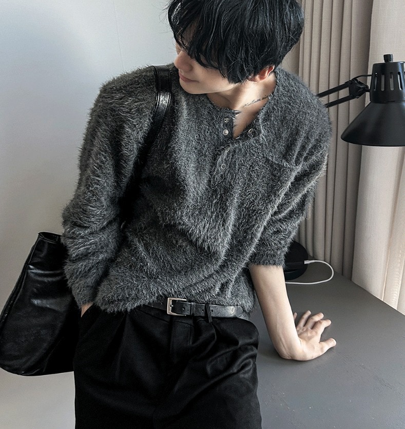 [COSYHARU公式]Mohair 4 Burton Henley Neck