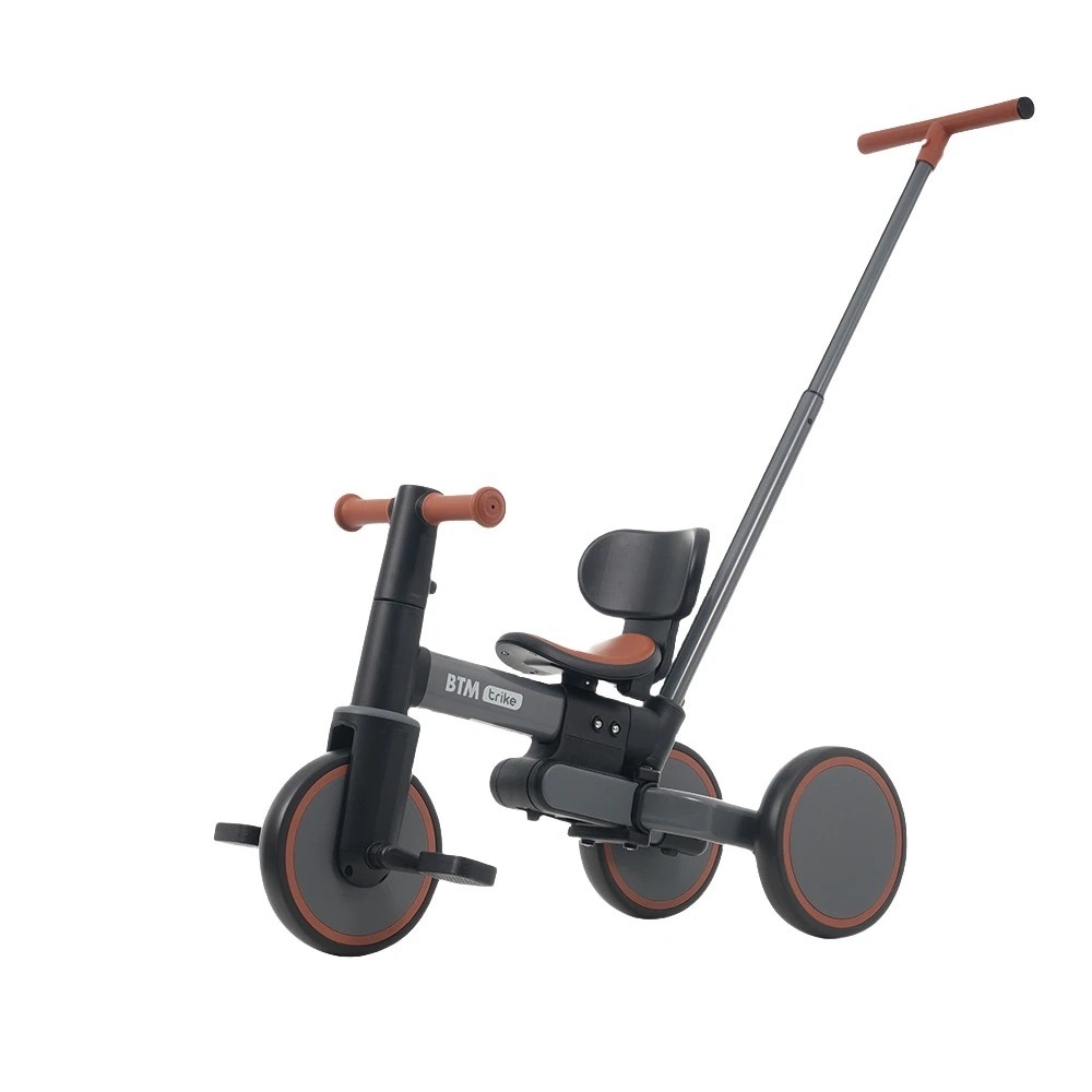 【ブラック×グレー】子供用三輪車 5in1自転車 折りたたみ可能 超軽量 オリジナル 高さ調節押し棒付き 組み立て簡単