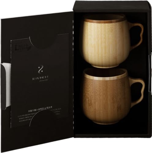 RIVERET リヴェレット カフェオレ マグカップ 350ml ペア セット 竹製 食洗機対応 ホワイト/ブラウン RV-205WB