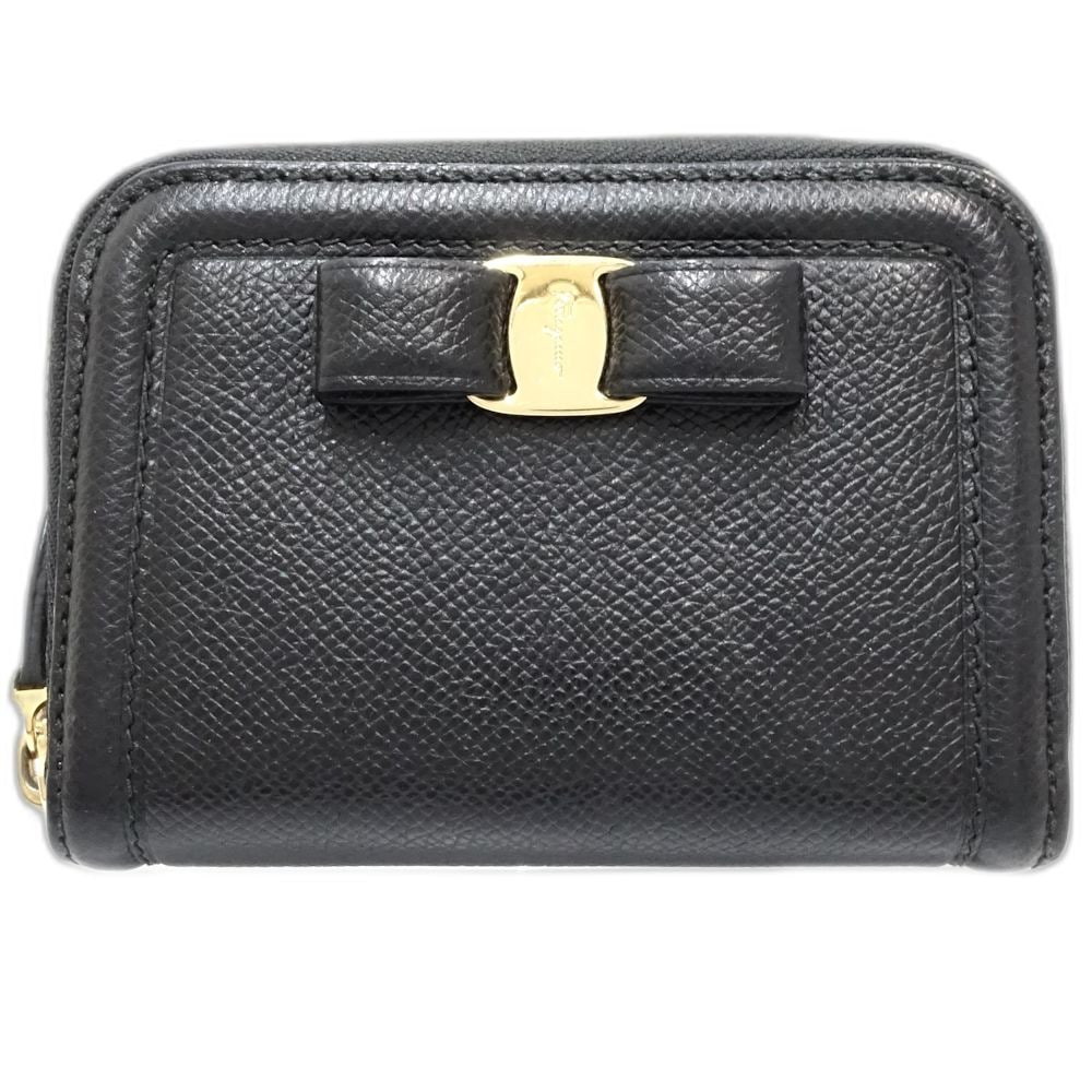 【中古】コインケース フィオッコ ヴァラ FIOCCO VARA スモールジップアラウンドウォレット レザー ブラック レディース /181910
