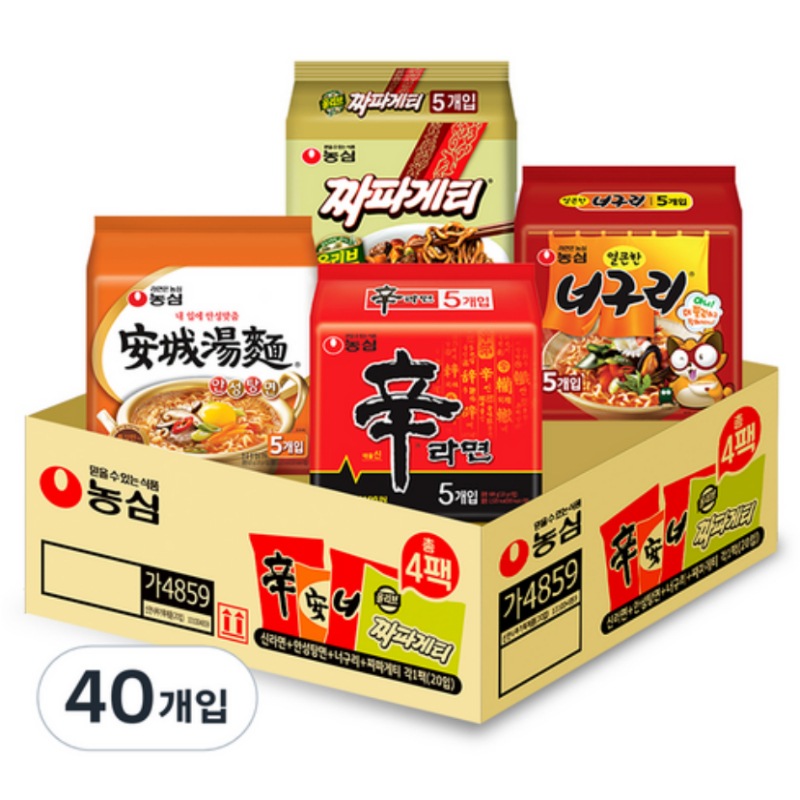 辛ラーメン 10p + 安城湯麺 10p + ピリ辛 タヌキ 10p + チャパゲティ 10p, 40個