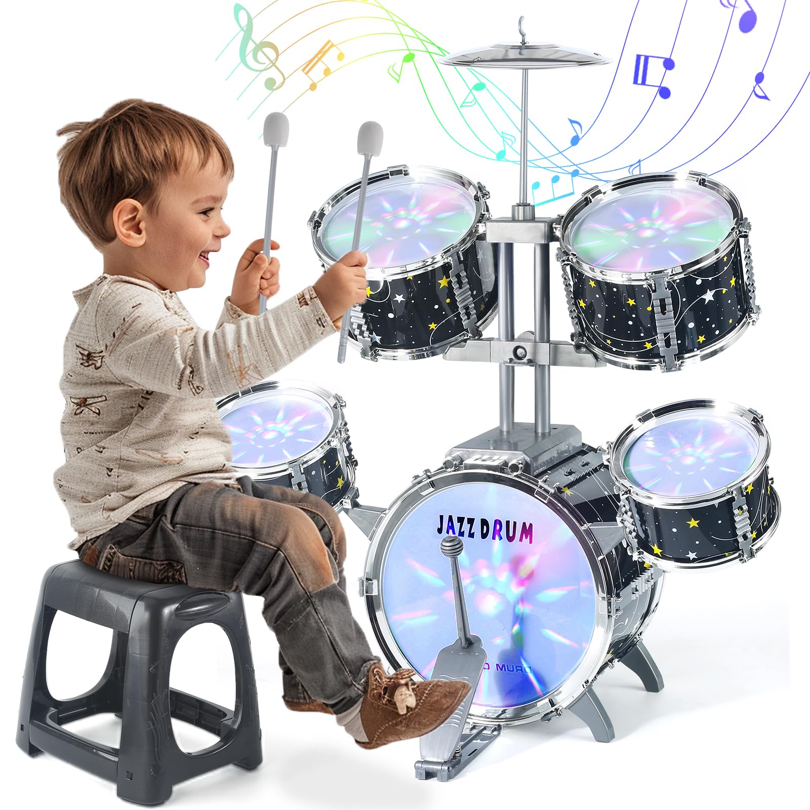 子供用ドラムセット 幼児用 1~3歳 アップグレード ジャズドラムセット 子供用 楽器 おもちゃ ライト & すべてのプラスチック パーカッション 初心者キット 男の子 女の子 幼児 対象年齢3~5歳