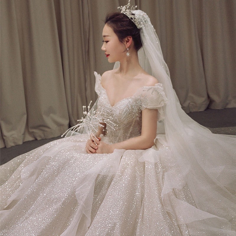 星空メインウェディングドレス2025気質重工業ワンショルダー森部門スーパーファンタジーテール妊婦花嫁