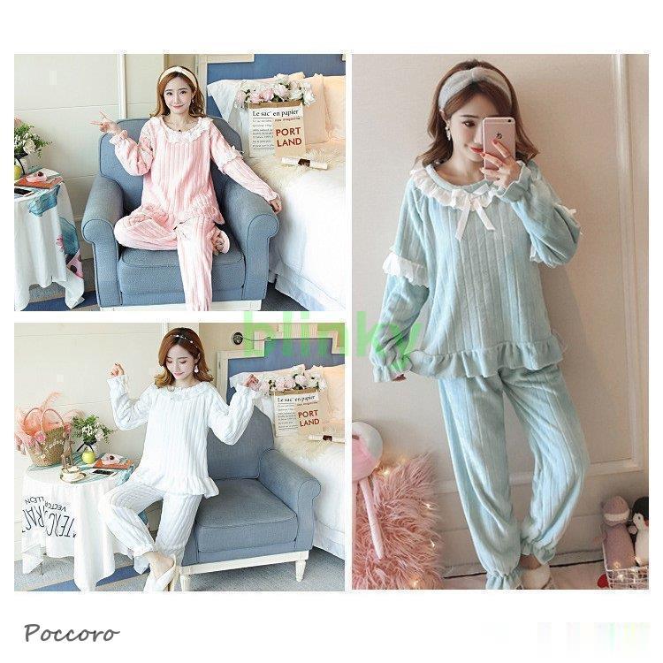 【今週の新品30%OFF】パジャマ ルームウェア レディース 秋冬 チェック柄 モコモコ 長袖 丸首 フランネル 暖かい 上下セット 可愛い 部屋着 ゆったり 韓国風