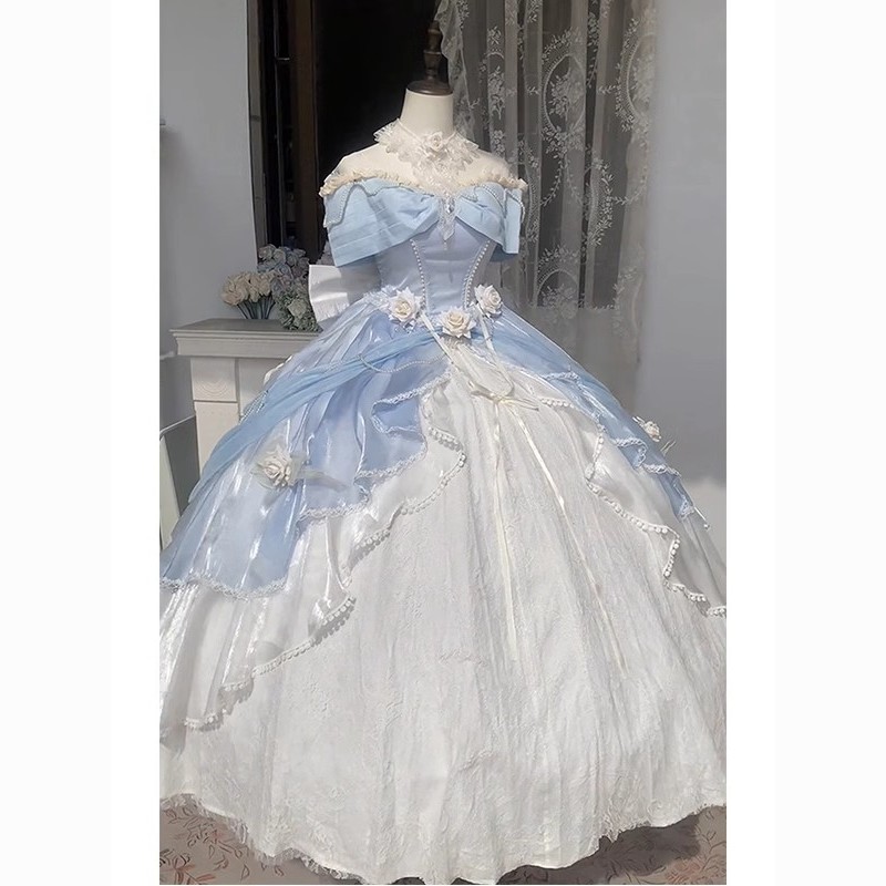 【急速発送】送.料.無.料.ローズイブニングドレス ロリータ スカート花蝶結び大きな 花嫁 ワンピース 甘い