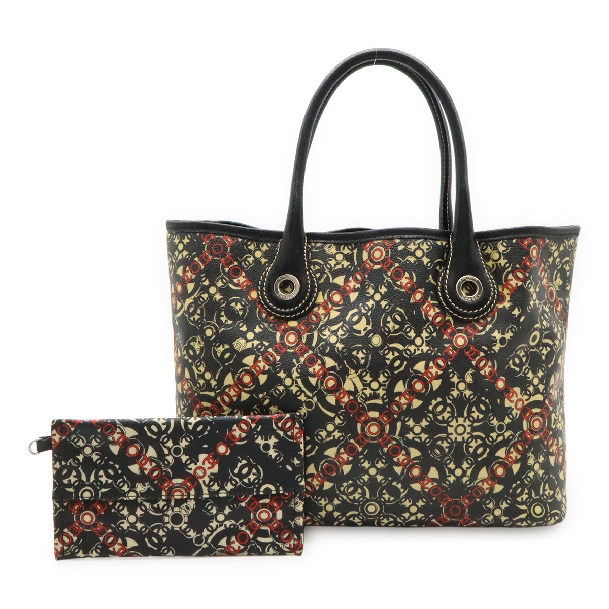 ココトラベル トートバッグ ハンドバッグ PVC レザー ブラック ベージュ レッド シルバー金具 ポーチ付