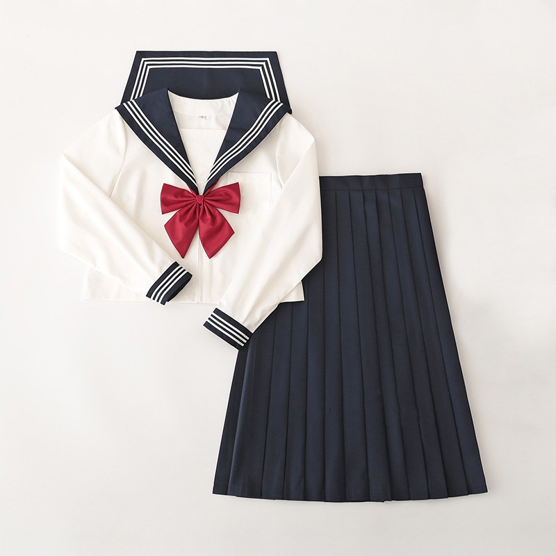 【1つ買うと10つ無料】基本的なjkユニフォームスカートスカートブルーカラークラスユニフォーム長いスリーブセーラユニフォームユニフォームカレッジスタイルスクールユニフォームスーツ