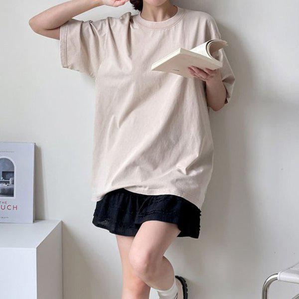 Hスタイル(MIZ)ピグメントティー 秋 女性 長袖 Tシャツ ビンテージ ラウンド