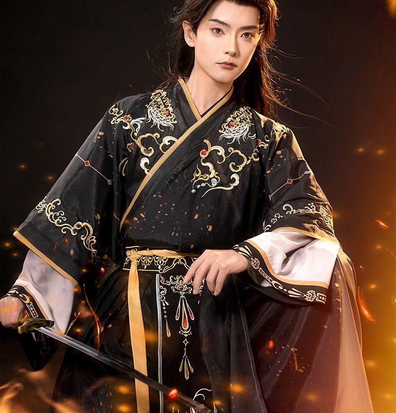 上下セット 中華風コスプレ 漢服 唐装 メンズ舞台衣装 龍刺しゅう りゅう 中華服 チャイナ服 中華コスプレ衣装 中華衣裳 エスニック トップス スカート 唐時代 古代 時代劇 侠客 華流 コスチュ