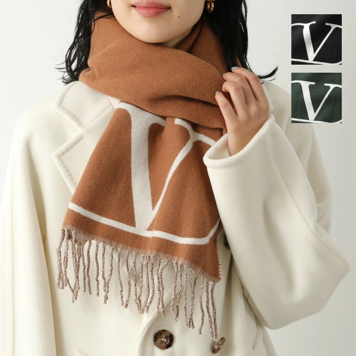 VALENTINO ヴァレンティノ マフラー 1Y2ER033BBJ レディース カシミヤ混ウール Vロゴ フリンジ ストール カラー3色