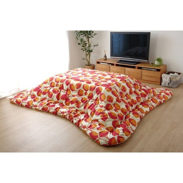 1160850240303 こたつ布団 正方形大 国産 リーフ柄 掛け単品 レッド 約205×285cm メーカー直送