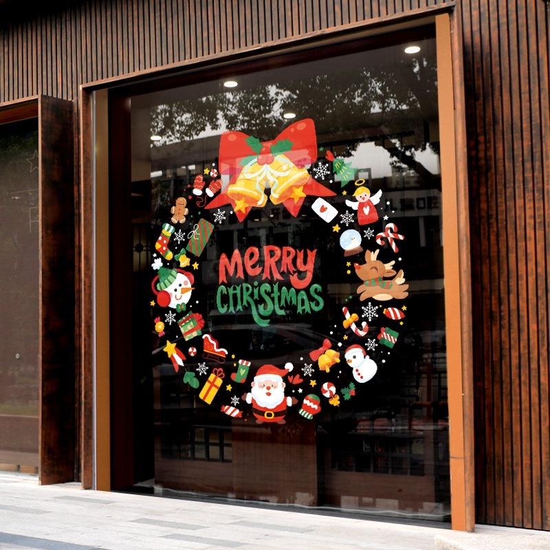 10個セット クリスマスの花輪装飾ガラスシール祭りの雰囲気配置ショーウインドー静電シール防水シール自己接着