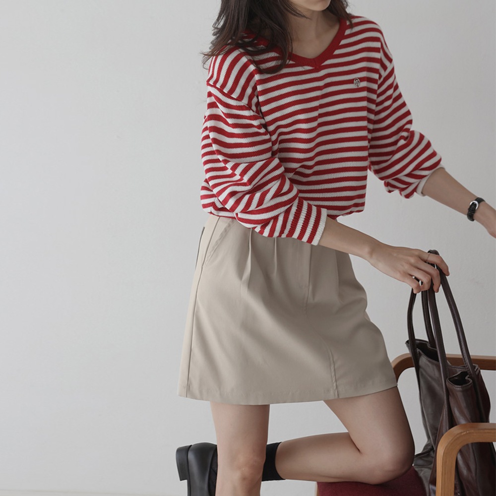 イオプルージュペンダントストライプVネックニット