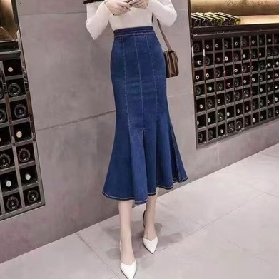 スカート デニムスカート ロング ロング丈 マーメイド スリット ファスナー ハイウエスト デニム かわいい 大人可愛い シンプル おしゃれ レトロ アジアン エスニック エキゾチック セクシー