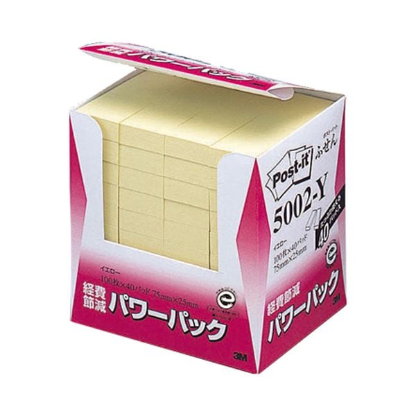 （まとめ） 住友スリーエム ポストイット(R) パワーパックシリーズ 40個入り 横25×縦75mm 5002-Y イエロー 40個入 (×3セット)