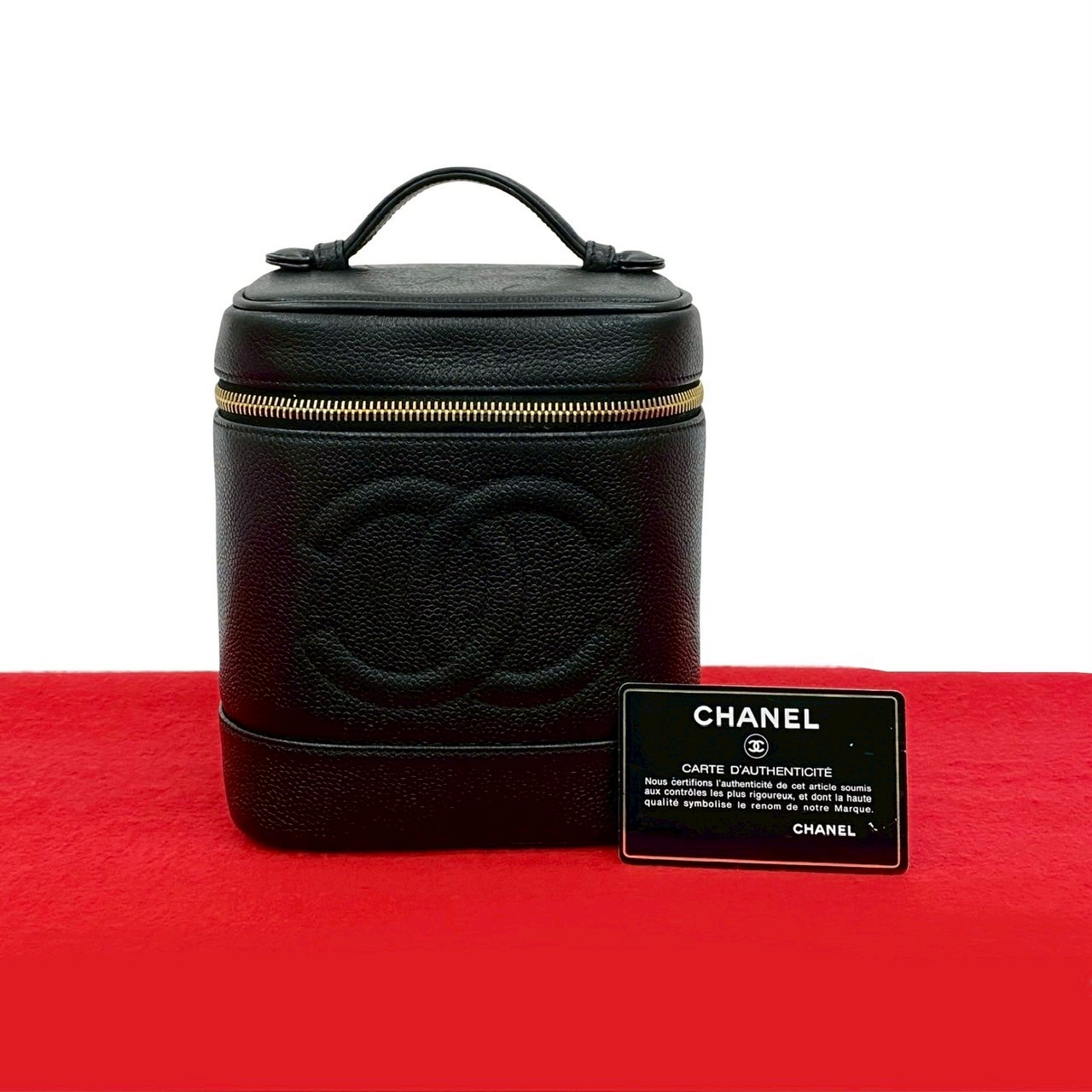 ヴィンテージ ココマークハンドバッグ マットキャビアスキン ブラック 69948