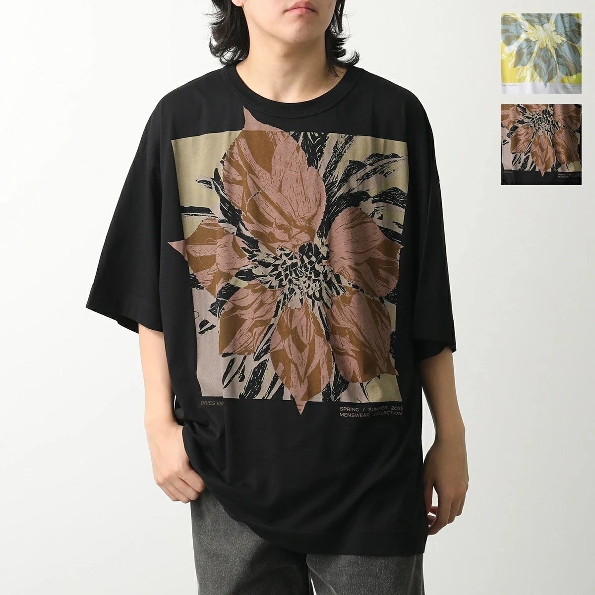 DRIES VAN NOTEN ドリスヴァンノッテン Tシャツ HUIN フイオン 021141 1608 メンズ 半袖 カットソー クルーネック フラワー 花柄 オーバーサイズ カラー2色 【meg
