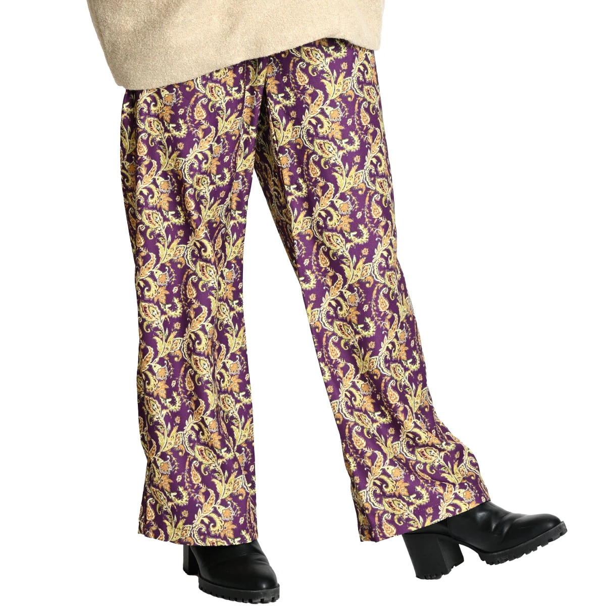 ワイドパンツ レディース 唯一無二の存在感ペイズリー柄ワイドパンツ ロングパンツ ボトムス 柄 総柄 ストレートパンツ 柄パンツ 大きいサイズ オーバーサイズ ボタニカル リゾート 個性的 レトロ