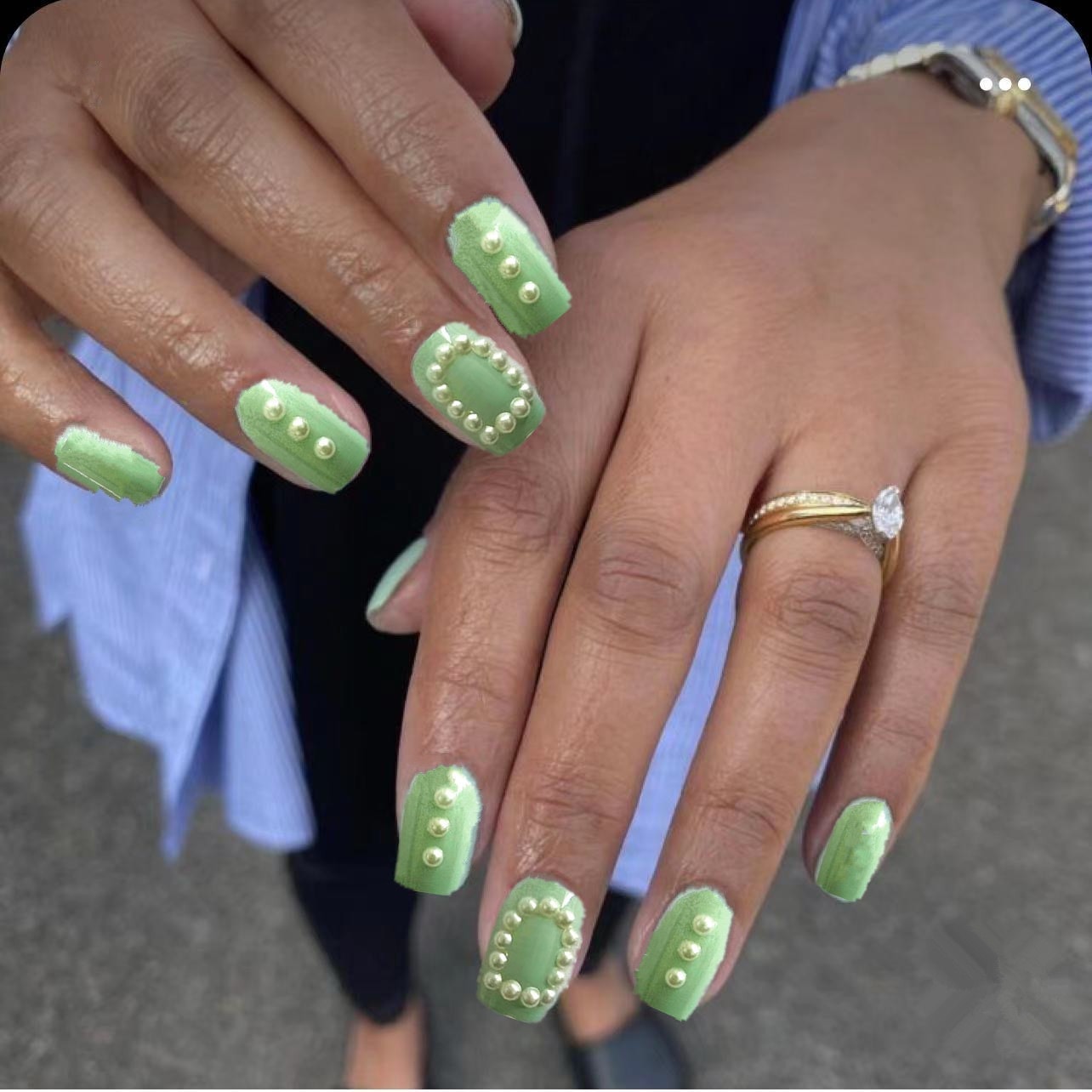 クロスボーダー夏ドーパミングリーンオーブフェイクネイルマニキュア完成品ウェアラブル取り外し可能なネイルパッチマニキュアツール