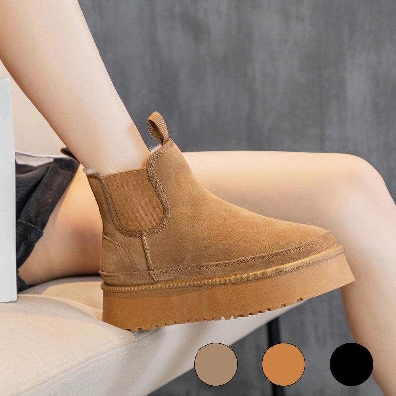 VMT45 韓国 ブーツ 牛革+ウール スノーブーツ ショートブーツ 長靴 ムートンブーツ 厚くて暖かい 本革 裏起毛 ブーツ レディース 冬のブーツ 靴 厚底ブーツ 冬 韓国ファッション シューズ3